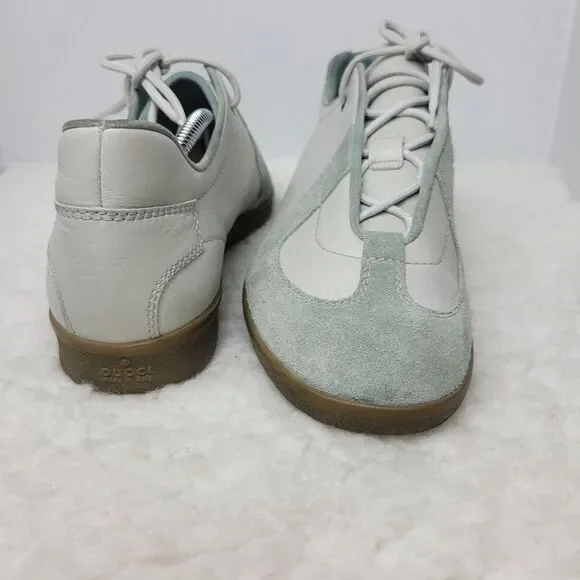 Gucci Mens Lace Up Sneaker Size 10 WHT Gray Suede White Leather 111 6091 - Picture 7 of 10